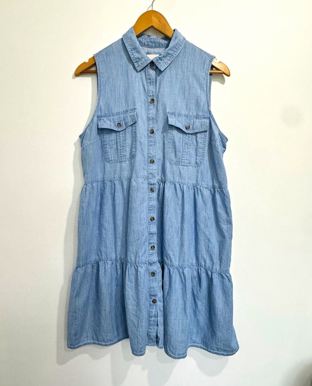 SO Women's Blue Denim Shirt Dress Button-Front Collared Pockets L Knee #1082